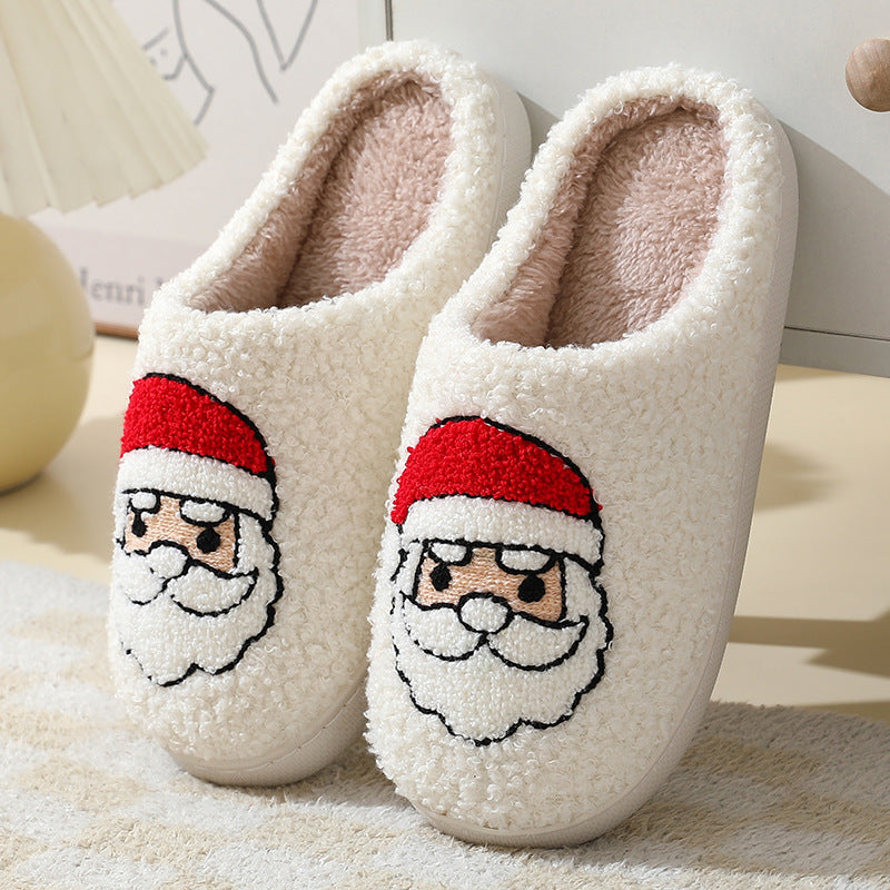 Christmas Cotton Slippers, Warm Furry Santa Claus Home Shoes – Front view