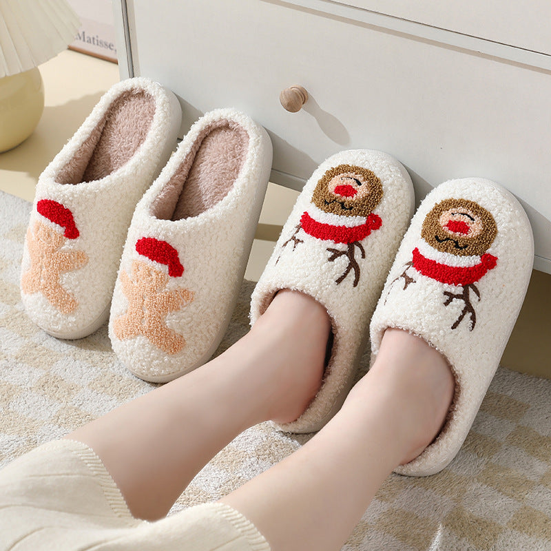 Christmas Cotton Slippers, Warm Furry Santa Claus Home Shoes – Side view
