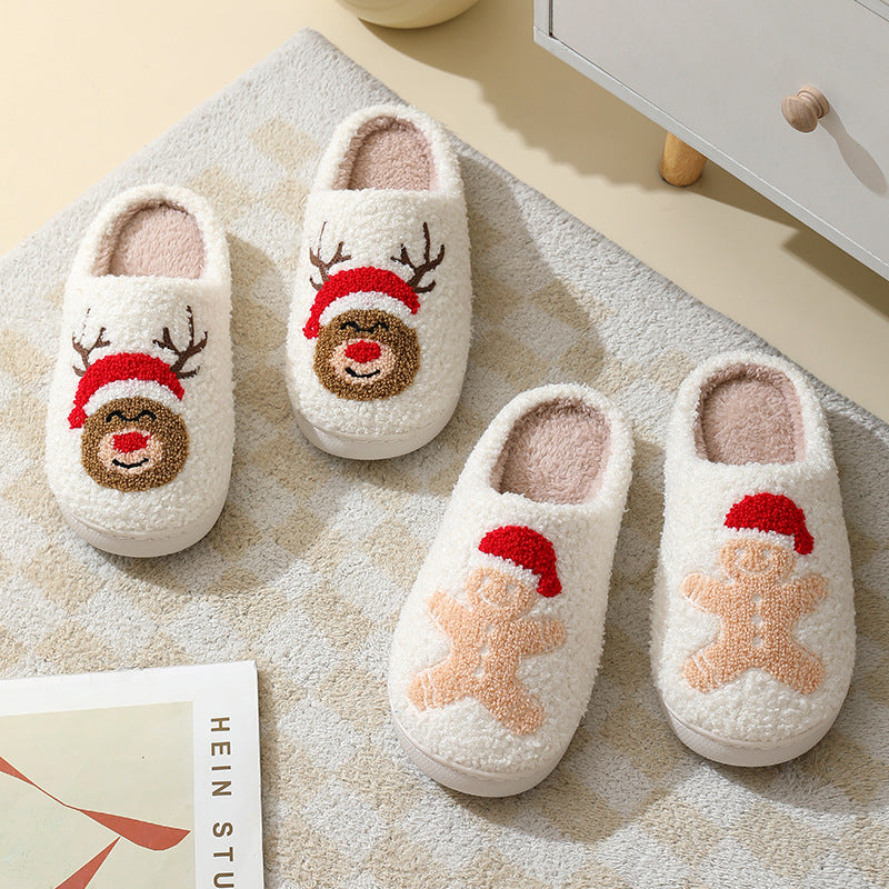 Christmas Cotton Slippers, Warm Furry Santa Claus Home Shoes – Top view
