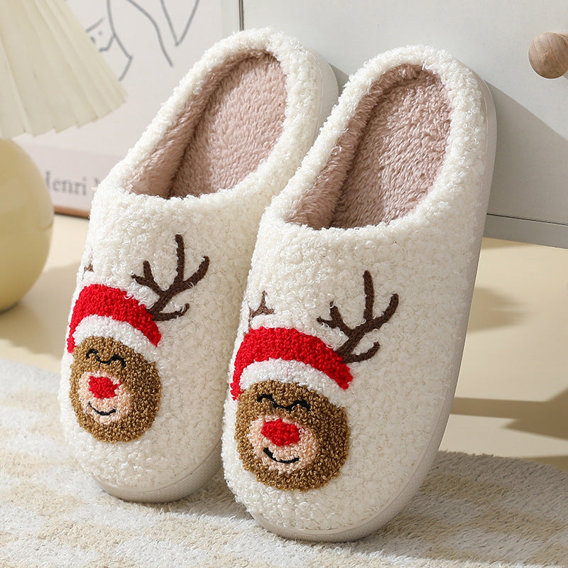 Christmas Cotton Slippers, Warm Furry Santa Claus Home Shoes – On-foot view