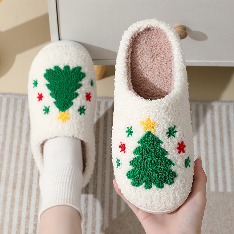 Christmas Cotton Slippers, Warm Furry Santa Claus Home Shoes – Full product view