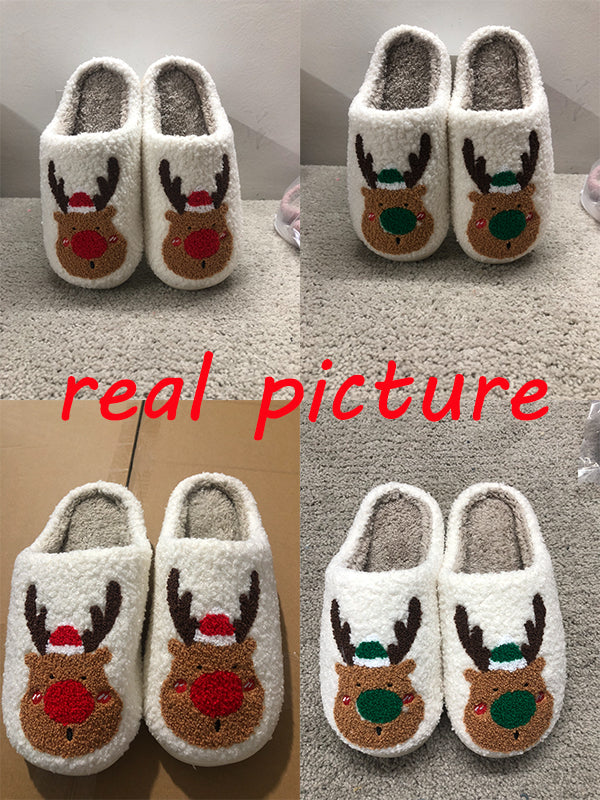 Cozy Elk Plush Slippers – Warm Non-Slip Christmas House Shoes – Product photo
