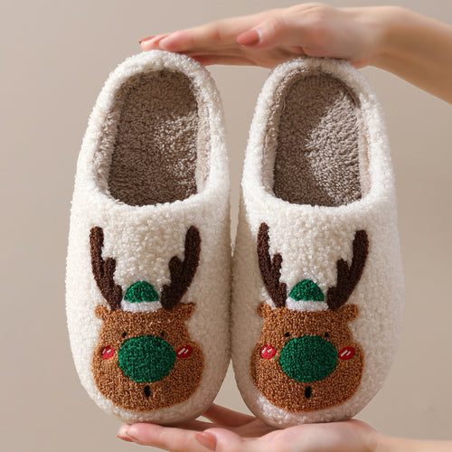 Cozy Elk Plush Slippers – Warm Non-Slip Christmas House Shoes – Side view