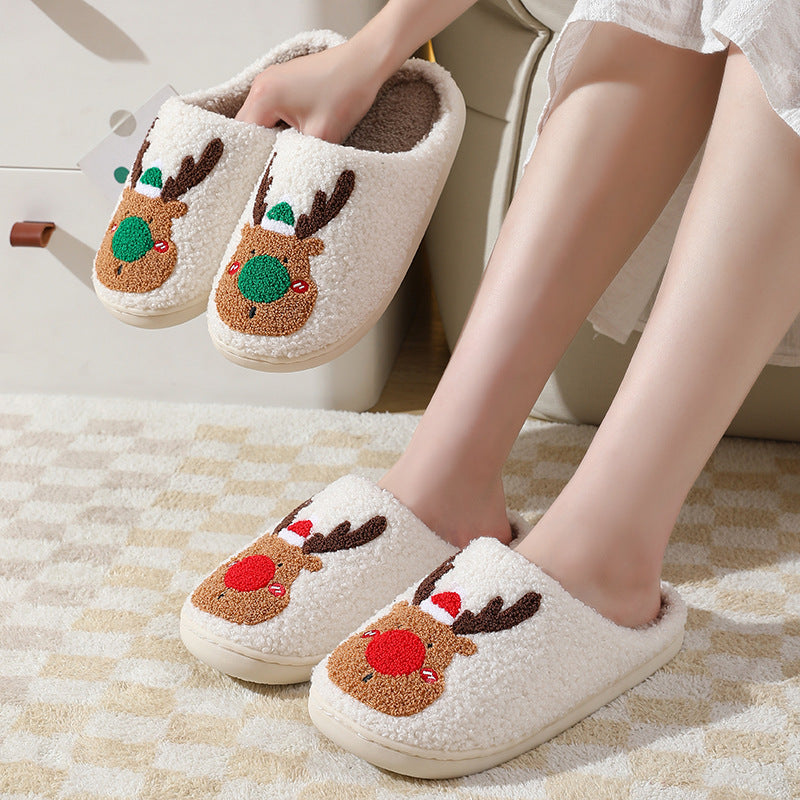 Cozy Elk Plush Slippers – Warm Non-Slip Christmas House Shoes – Back view