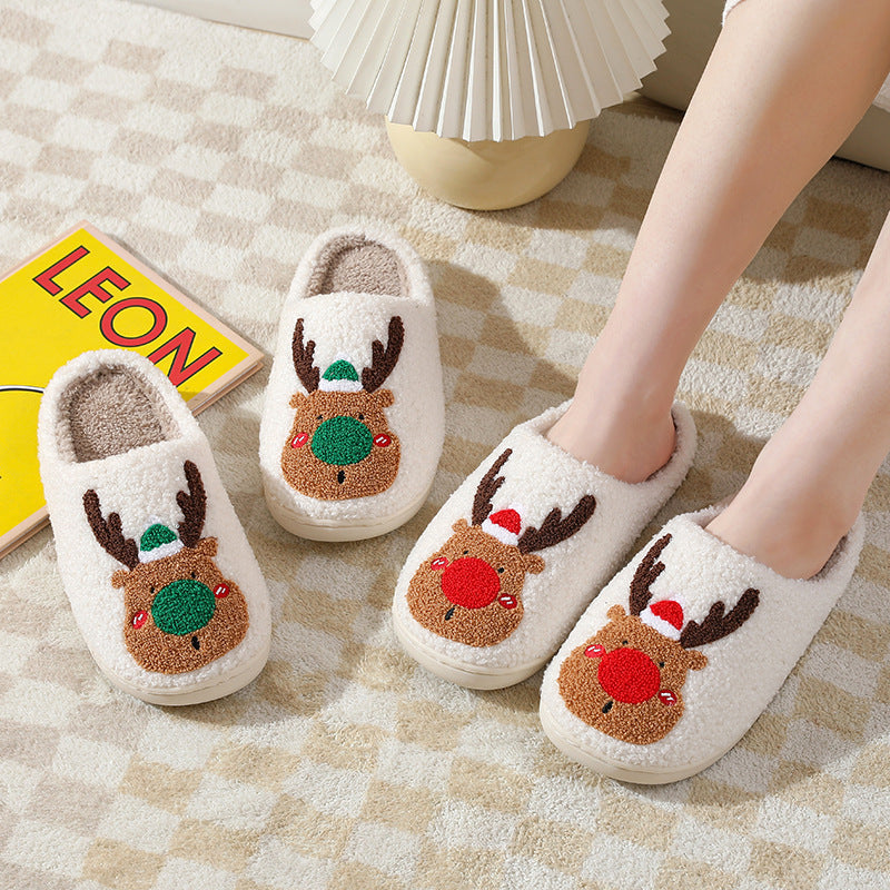 Cozy Elk Plush Slippers – Warm Non-Slip Christmas House Shoes – Sole view