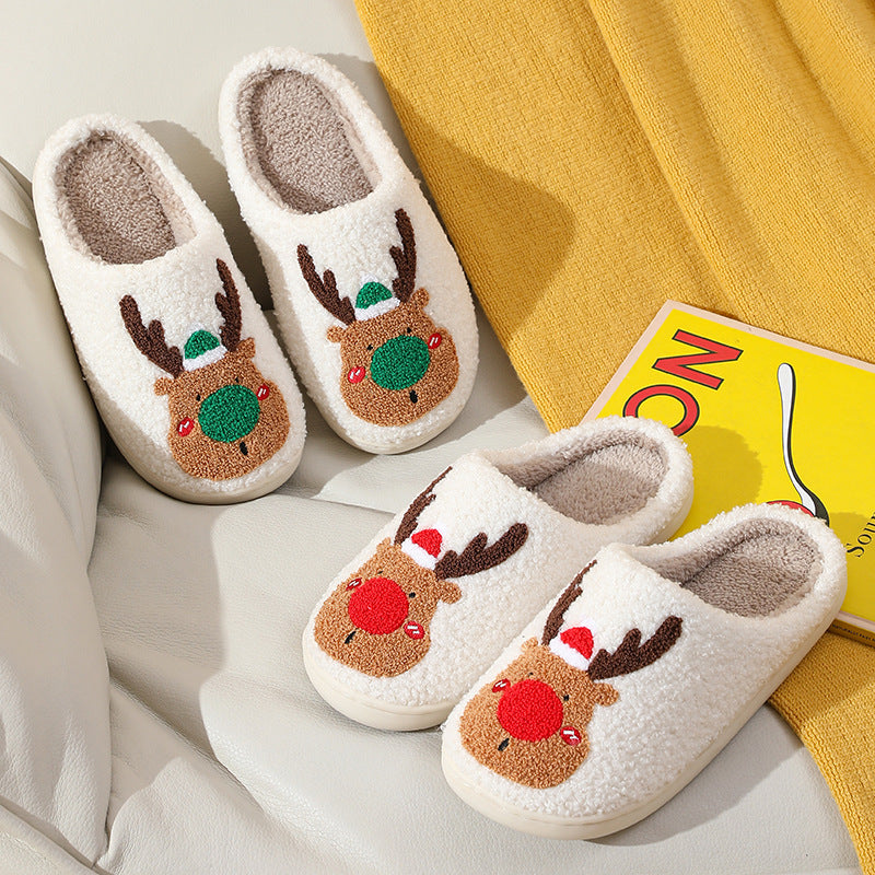 Cozy Elk Plush Slippers – Warm Non-Slip Christmas House Shoes – Close-up detail