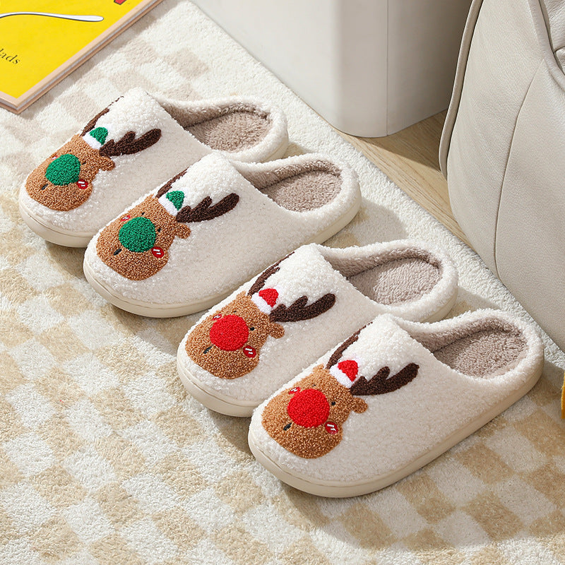 Cozy Elk Plush Slippers – Warm Non-Slip Christmas House Shoes – On-foot view