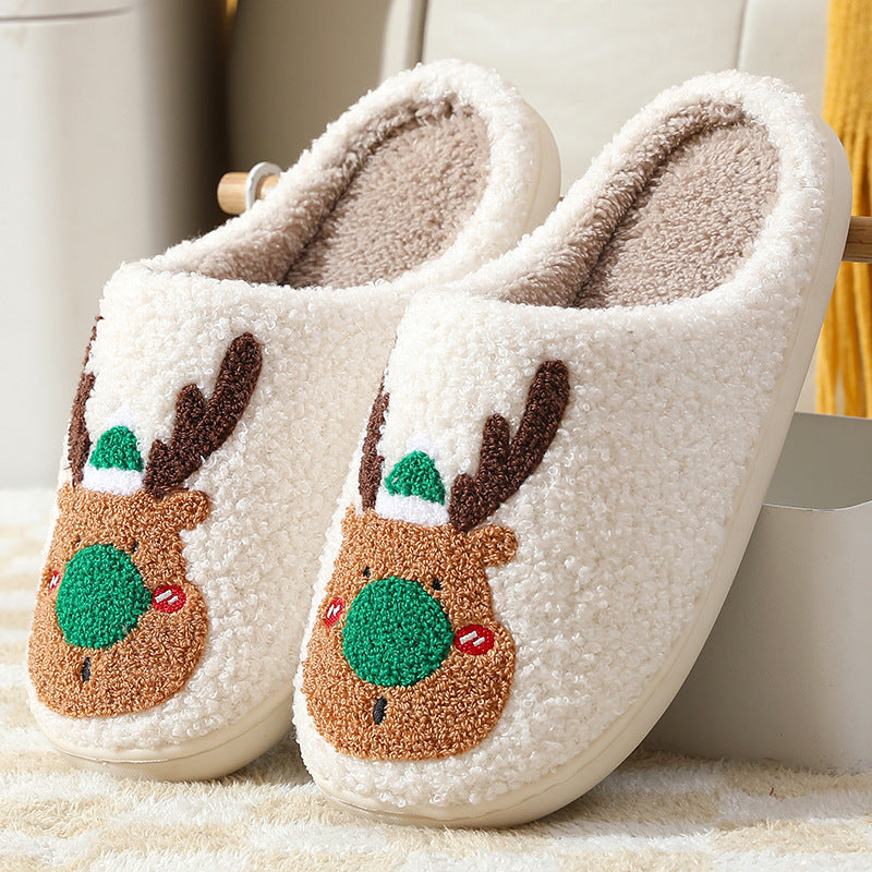 Cozy Elk Plush Slippers – Warm Non-Slip Christmas House Shoes – Full product view