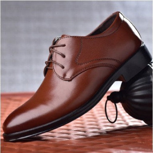 Men's Black Pointed Toe Lace-Up Dress Shoes, Casual Fashion Shoes – Front view