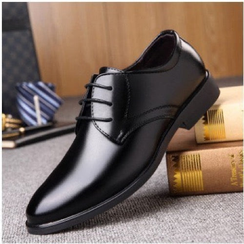 Men's Black Pointed Toe Lace-Up Dress Shoes, Casual Fashion Shoes – Side view