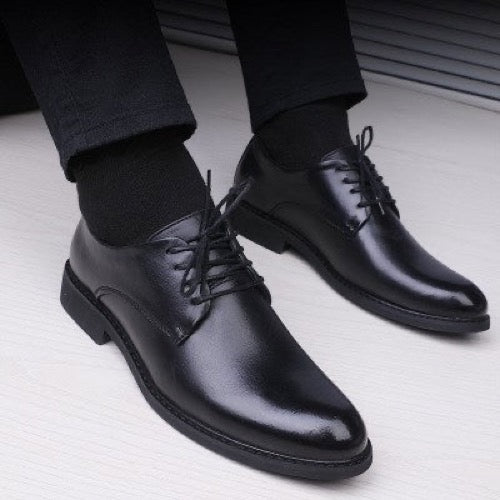 Men's Black Pointed Toe Lace-Up Dress Shoes, Casual Fashion Shoes – Back view