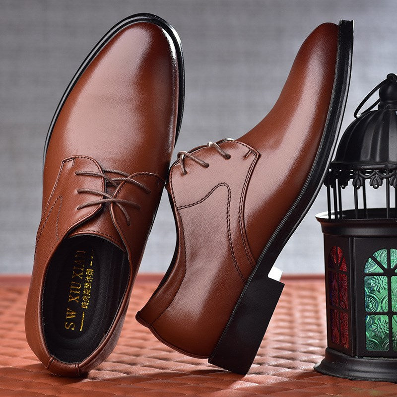 Men's Black Pointed Toe Lace-Up Dress Shoes, Casual Fashion Shoes – Top view