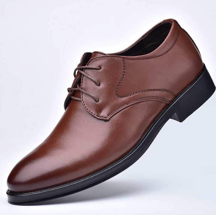 Men's Black Pointed Toe Lace-Up Dress Shoes, Casual Fashion Shoes – Sole view