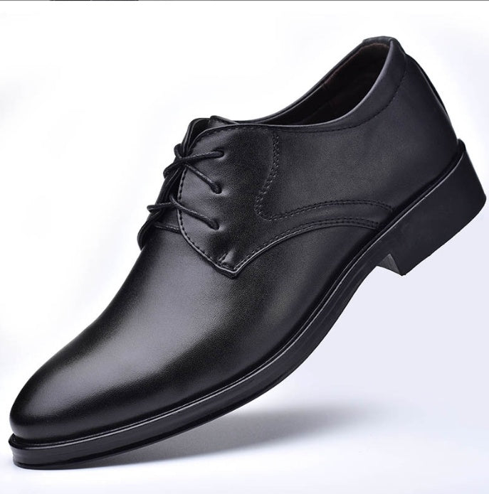 Men's Black Pointed Toe Lace-Up Dress Shoes, Casual Fashion Shoes – Close-up detail