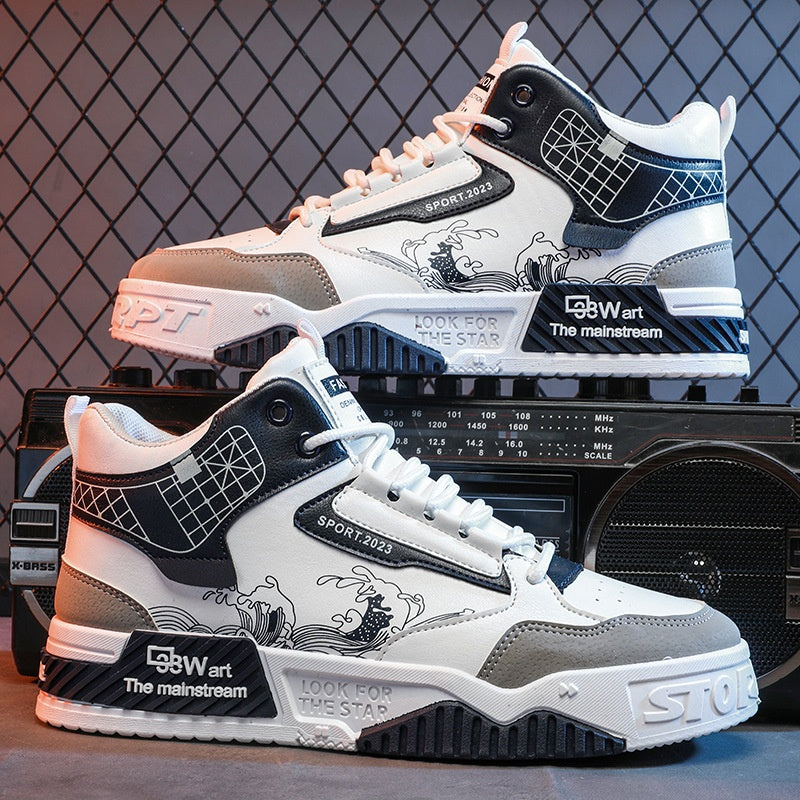 Men's High-Top Board Sneakers – Height-Boosting Casual Trendy Shoes – On-foot view