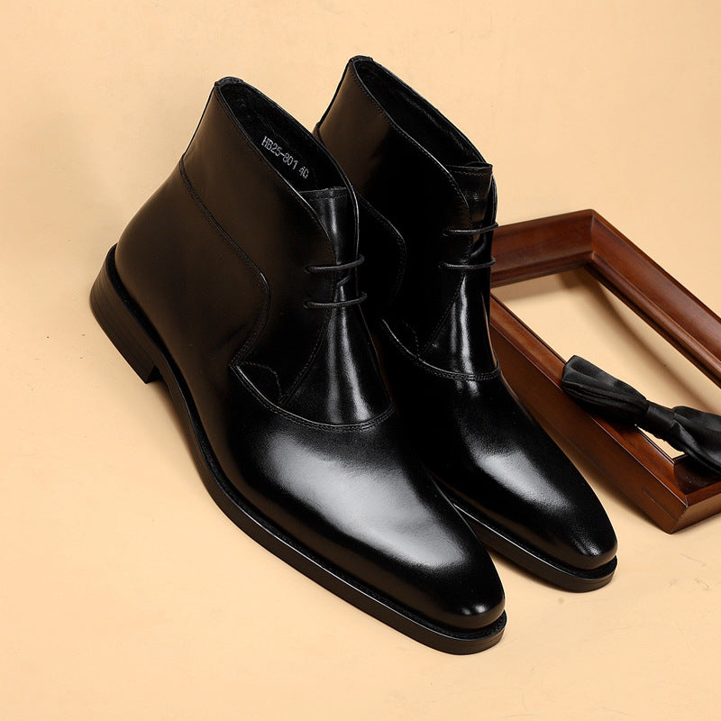 Men's Genuine Leather Martin Boots – Classic Square-Toe Ankle Boots – Front view