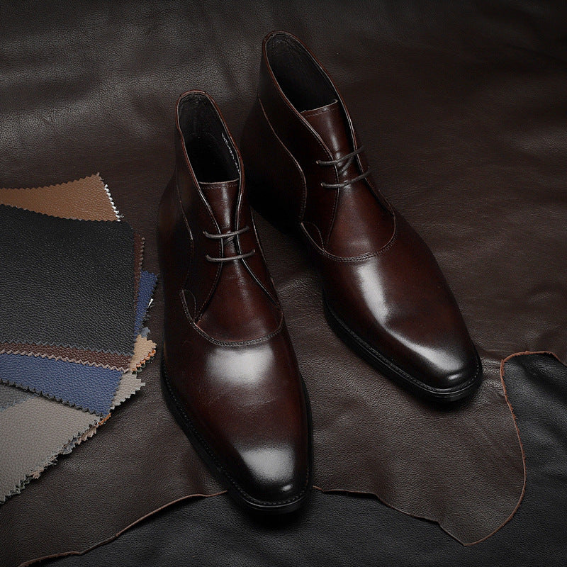 Men's Genuine Leather Martin Boots – Classic Square-Toe Ankle Boots – Side view