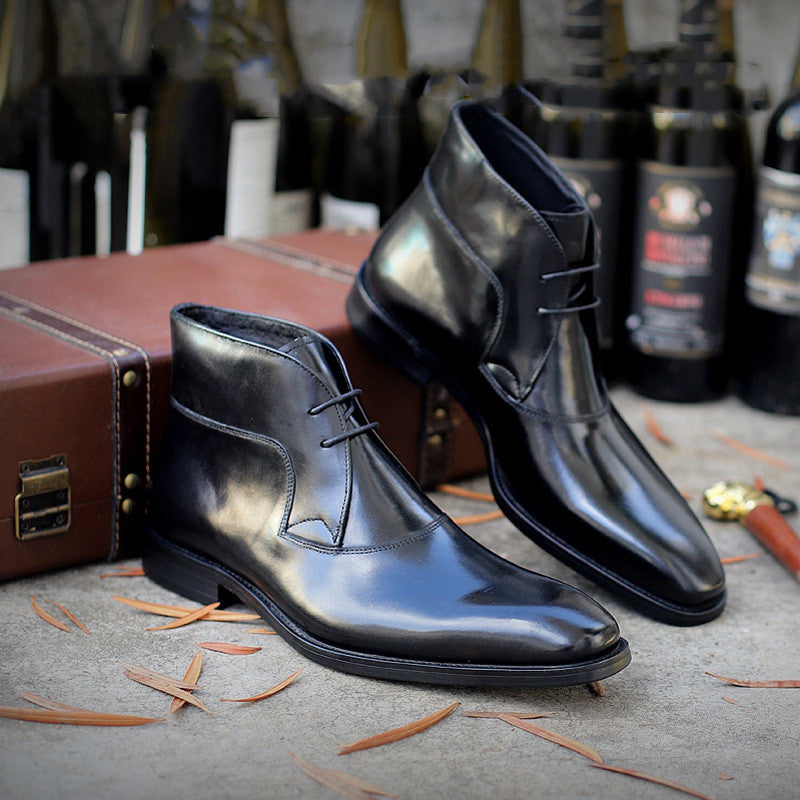 Men's Genuine Leather Martin Boots – Classic Square-Toe Ankle Boots – Back view