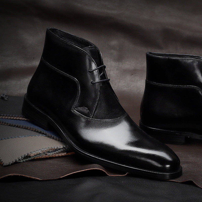 Men's Genuine Leather Martin Boots – Classic Square-Toe Ankle Boots – Top view