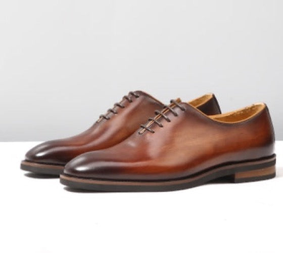 Men's Brown Leather Oxford Shoes – Formal Business & Wedding Shoes – Front view