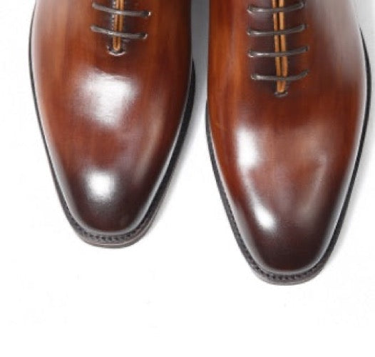 Men's Brown Leather Oxford Shoes – Formal Business & Wedding Shoes – Back view