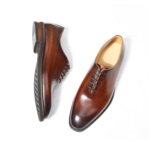 Men's Brown Leather Oxford Shoes – Formal Business & Wedding Shoes – Top view