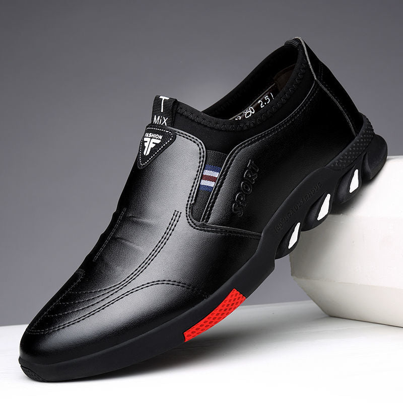 Men's PU Leather Business Shoes – Flat Sole Spring Dress Shoes – Front view
