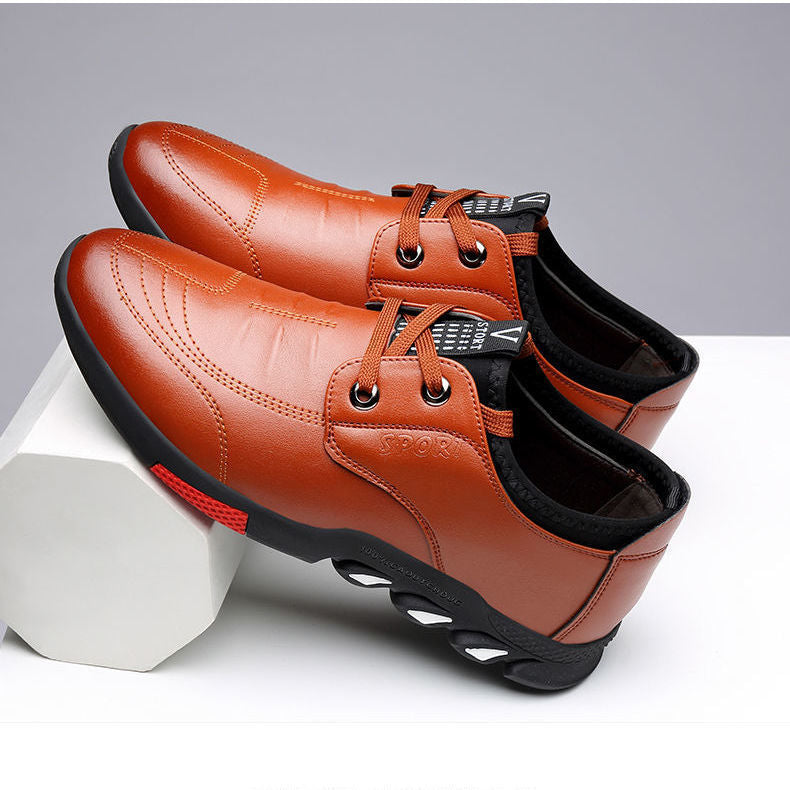 Men's PU Leather Business Shoes – Flat Sole Spring Dress Shoes – Close-up detail