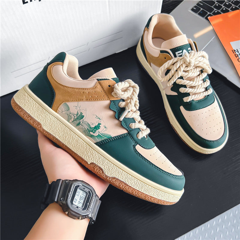 Men's Thick-Sole Platform Sneakers – Breathable Lace-Up Walking Shoes – Front view