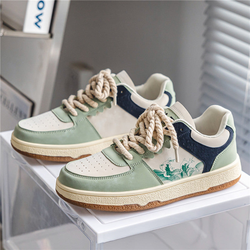 Men's Thick-Sole Platform Sneakers – Breathable Lace-Up Walking Shoes – Front view