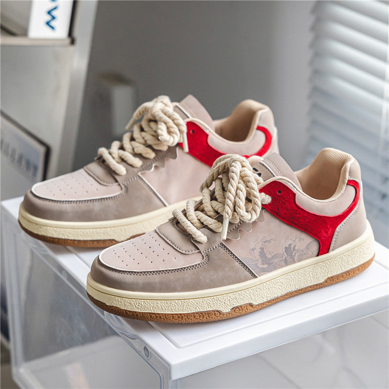 Men's Thick-Sole Platform Sneakers – Breathable Lace-Up Walking Shoes – Back view