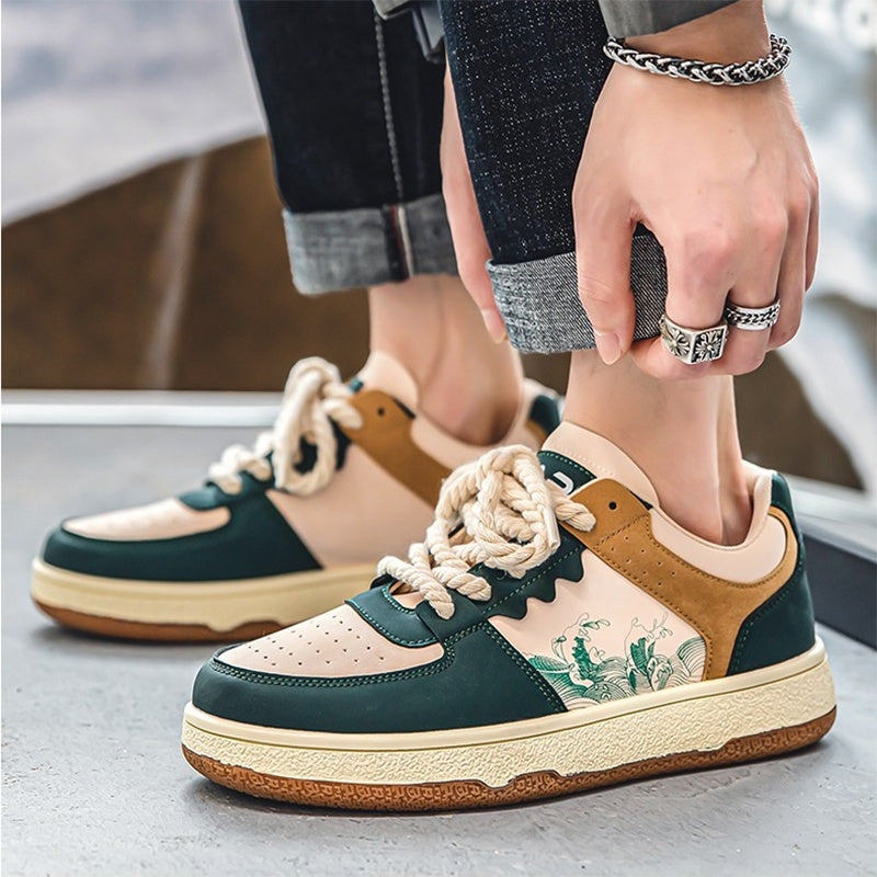 Men's Thick-Sole Platform Sneakers – Breathable Lace-Up Walking Shoes – Side view