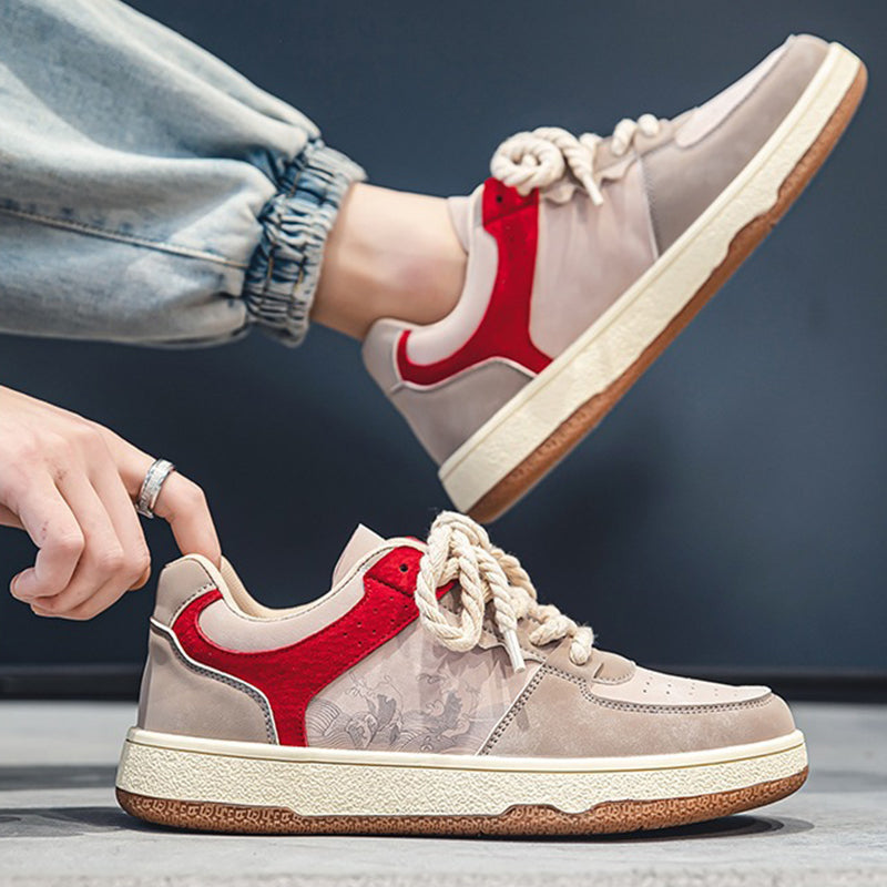 Men's Thick-Sole Platform Sneakers – Breathable Lace-Up Walking Shoes – Back view