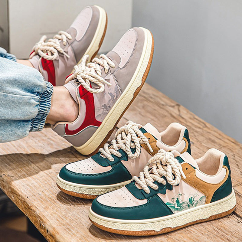 Men's Thick-Sole Platform Sneakers – Breathable Lace-Up Walking Shoes – On-foot view