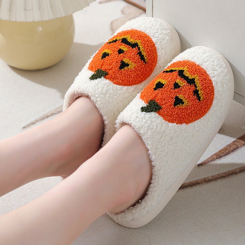 Pumpkin Cartoon Slippers – Warm Non-Slip Couples House Shoes – Back view