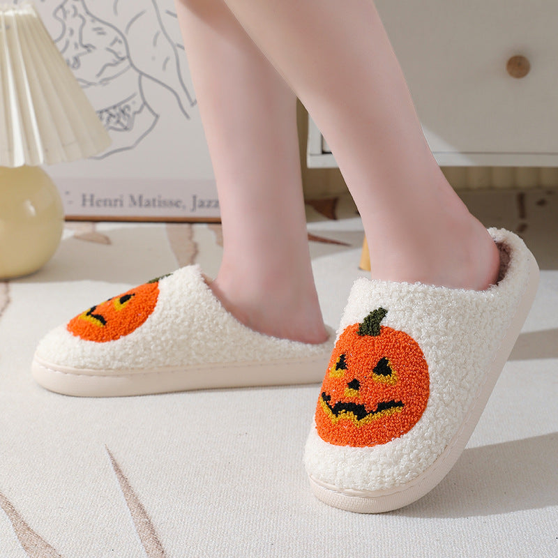 Pumpkin Cartoon Slippers – Warm Non-Slip Couples House Shoes – Top view