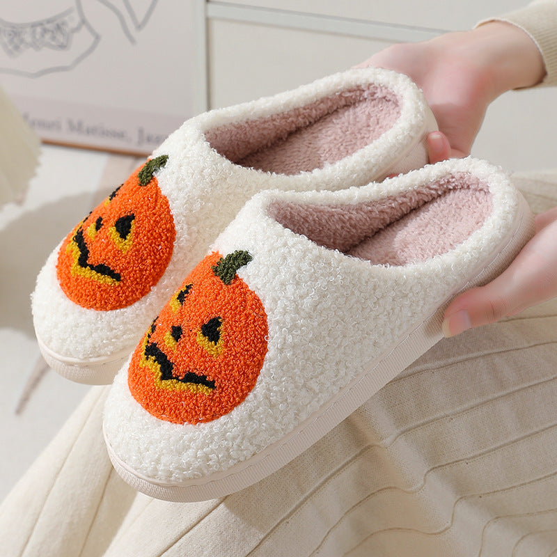 Pumpkin Cartoon Slippers – Warm Non-Slip Couples House Shoes – Sole view