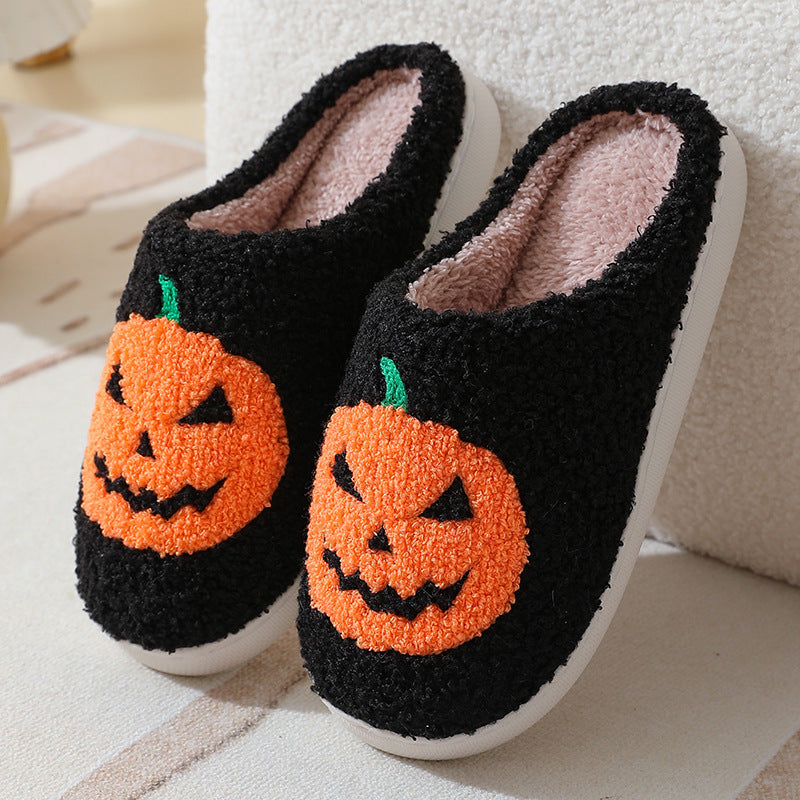 Pumpkin Cartoon Slippers – Warm Non-Slip Couples House Shoes – Full product view