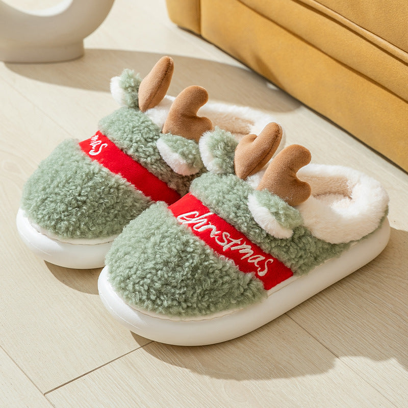Suede Elk Slippers for Couples – Cozy Candy-Color Winter House Shoes – Product photo