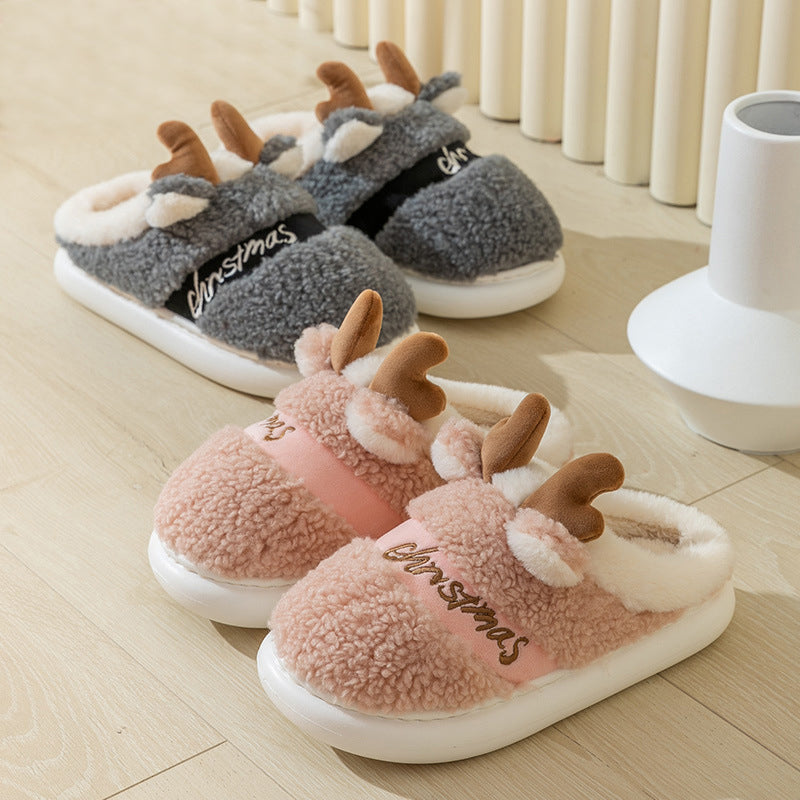 Suede Elk Slippers for Couples – Cozy Candy-Color Winter House Shoes – Back view