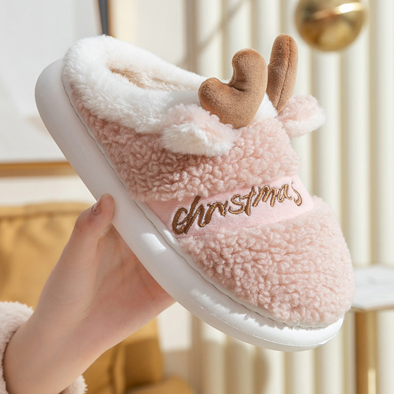 Suede Elk Slippers for Couples – Cozy Candy-Color Winter House Shoes – Top view