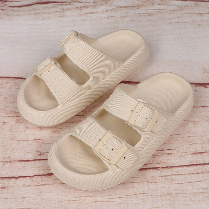 Women's Platform Buckle Slide Sandals – Soft Sole Summer Slippers – On-foot view