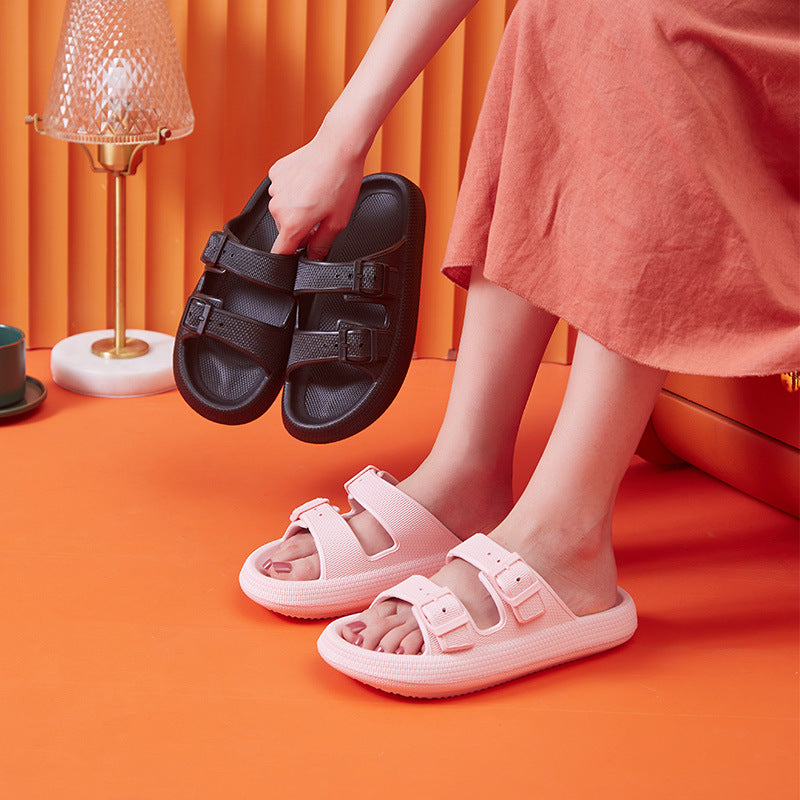 Women's Platform Buckle Slide Sandals – Soft Sole Summer Slippers – Side view