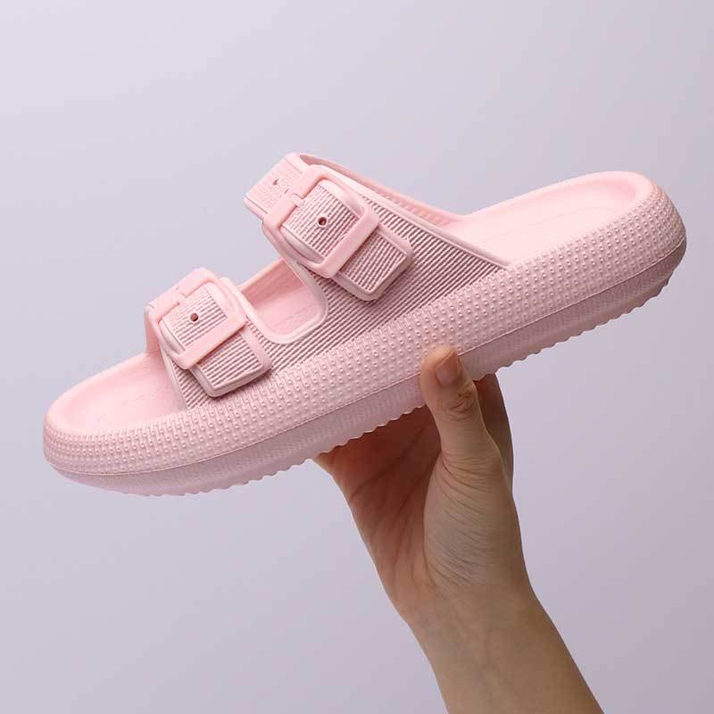 Women's Platform Buckle Slide Sandals – Soft Sole Summer Slippers – Close-up detail