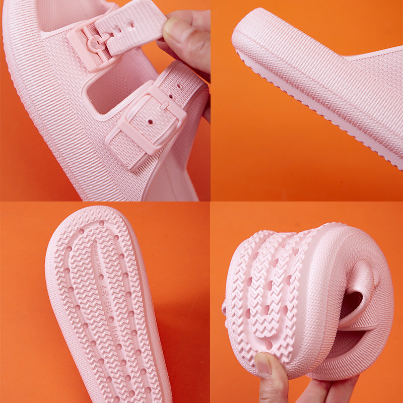 Women's Platform Buckle Slide Sandals – Soft Sole Summer Slippers – On-foot view