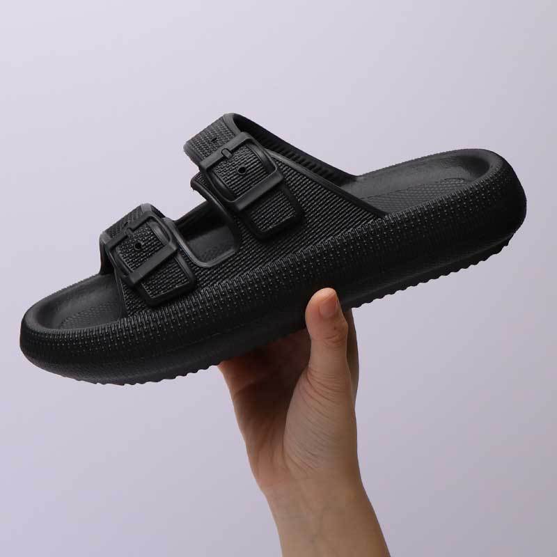Women's Platform Buckle Slide Sandals – Soft Sole Summer Slippers – Angle view