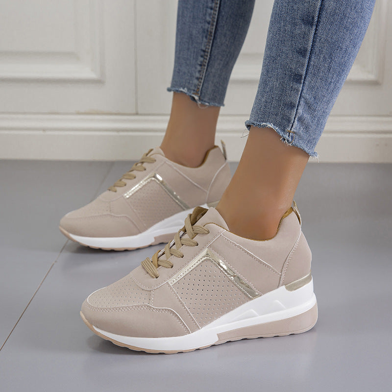 Women's Platform Wedge Sneakers – Lace-Up Mesh Casual Walking Shoes – Front view
