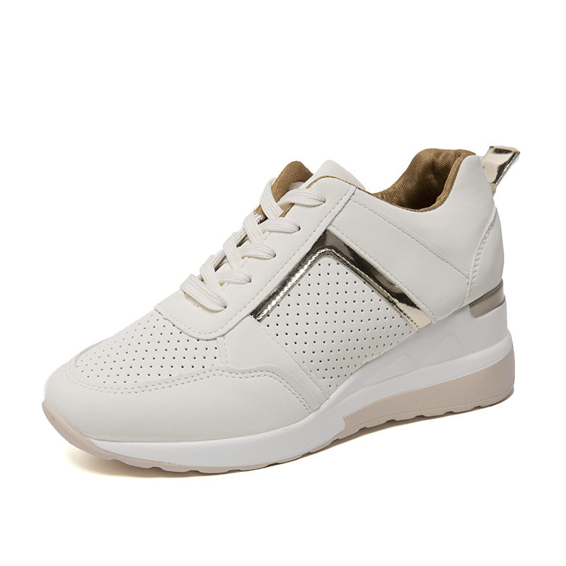 Women's Platform Wedge Sneakers – Lace-Up Mesh Casual Walking Shoes – Side view