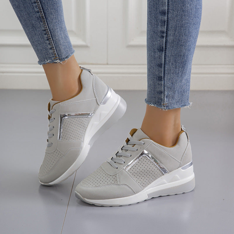 Women's Platform Wedge Sneakers – Lace-Up Mesh Casual Walking Shoes – Close-up detail