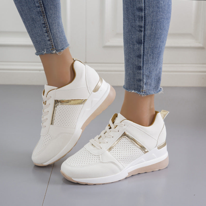 Women's Platform Wedge Sneakers – Lace-Up Mesh Casual Walking Shoes – Full product view